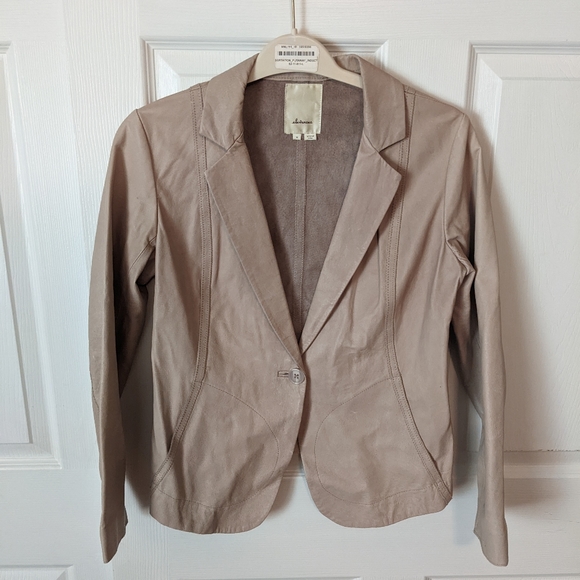 Anthropologie Jackets & Blazers - Anthropologie Elevenses Tan Leather Blazer, Sz M